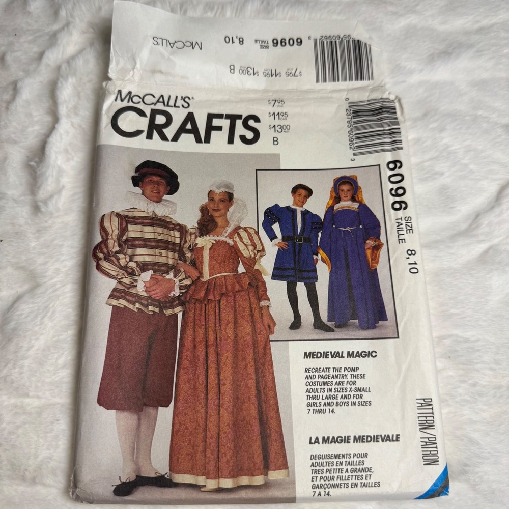 McCall's 6096 Medieval Magic Renaissance Costume Sewing Pattern Adult Kids 7-14